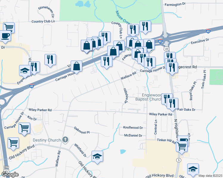 map of restaurants, bars, coffee shops, grocery stores, and more near 7 Fairmeadow Cove in Jackson