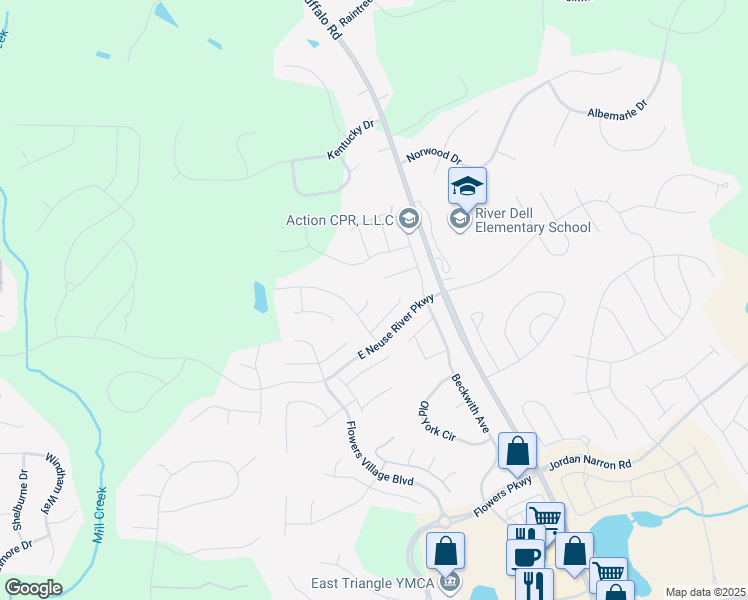 map of restaurants, bars, coffee shops, grocery stores, and more near 50 Wales Drive in Clayton