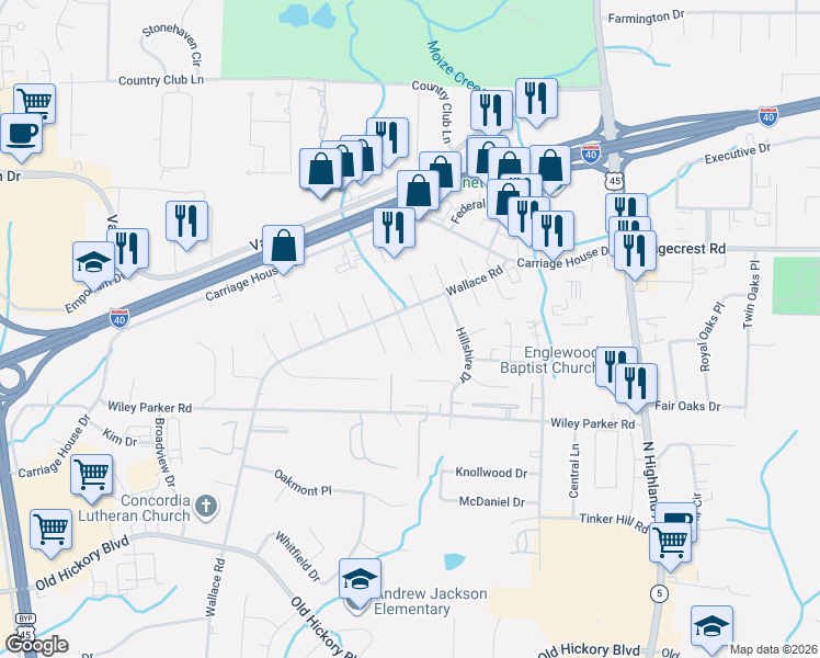 map of restaurants, bars, coffee shops, grocery stores, and more near 20 Rossfield Cove in Jackson
