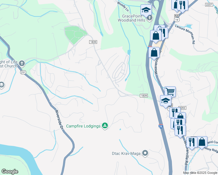 map of restaurants, bars, coffee shops, grocery stores, and more near 7 Foothills Road in Asheville