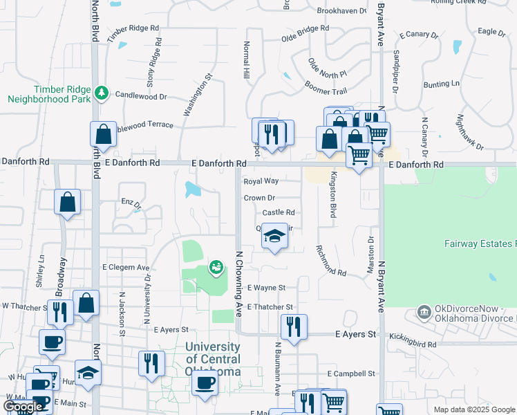 map of restaurants, bars, coffee shops, grocery stores, and more near 1012 Chartrand Avenue in Edmond