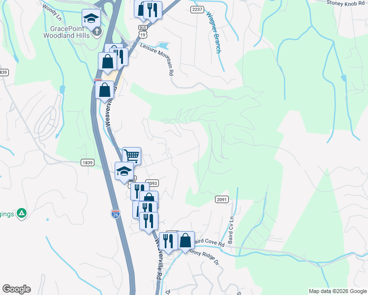 map of restaurants, bars, coffee shops, grocery stores, and more near 224 Old Home Road in Asheville