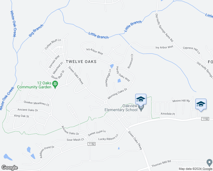 map of restaurants, bars, coffee shops, grocery stores, and more near Honeyridge Lane in Holly Springs