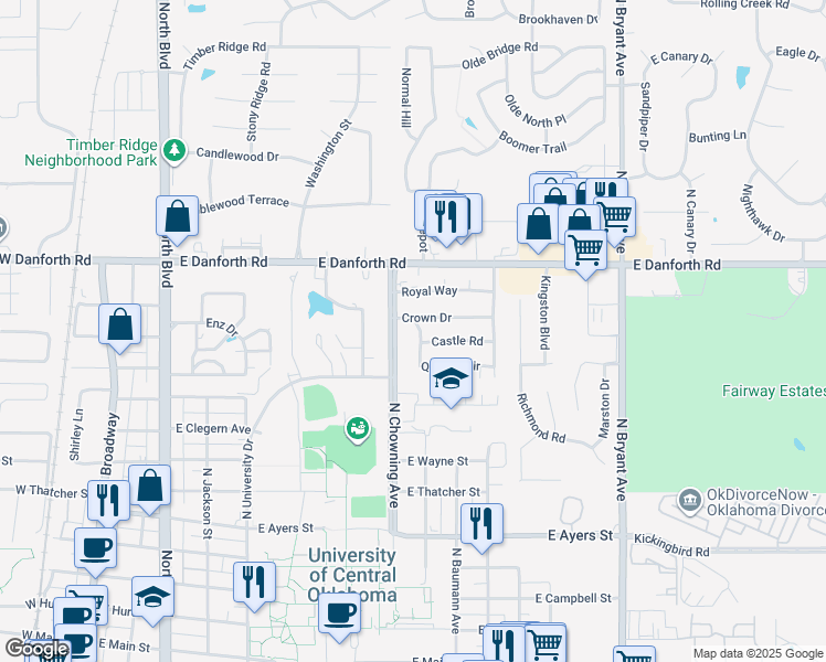map of restaurants, bars, coffee shops, grocery stores, and more near 903 Crown Drive in Edmond