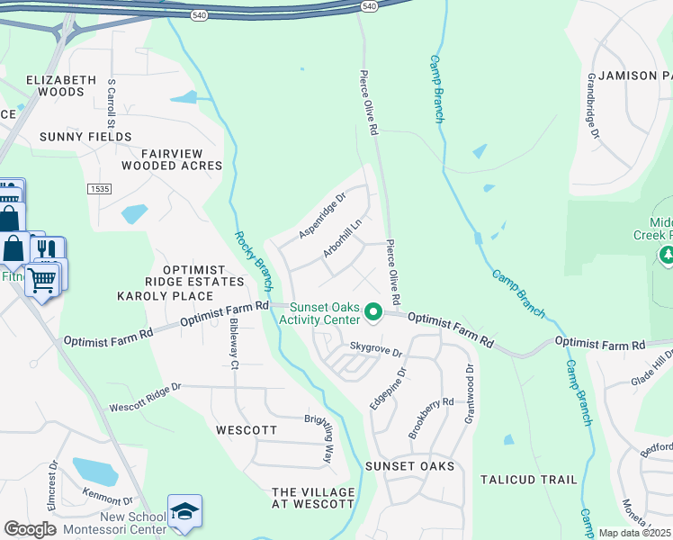 map of restaurants, bars, coffee shops, grocery stores, and more near 109 Skywater Lane in Holly Springs