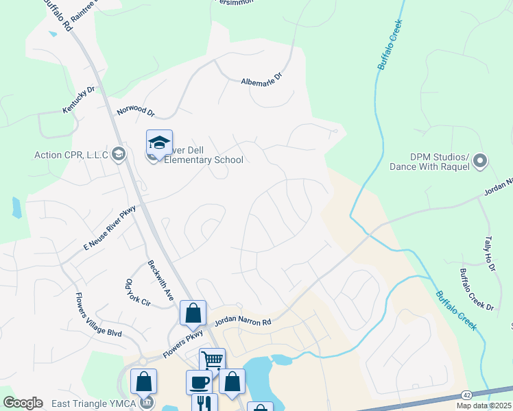 map of restaurants, bars, coffee shops, grocery stores, and more near 178 North Great White Way in Clayton