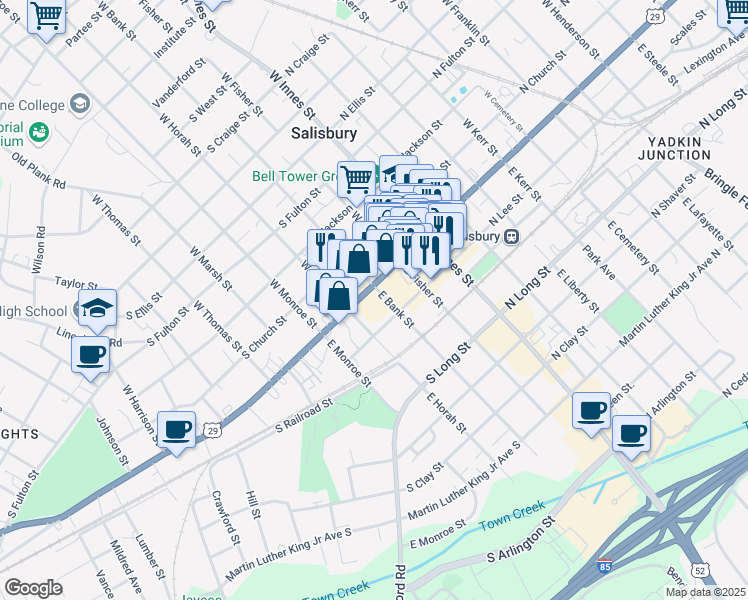map of restaurants, bars, coffee shops, grocery stores, and more near in Salisbury