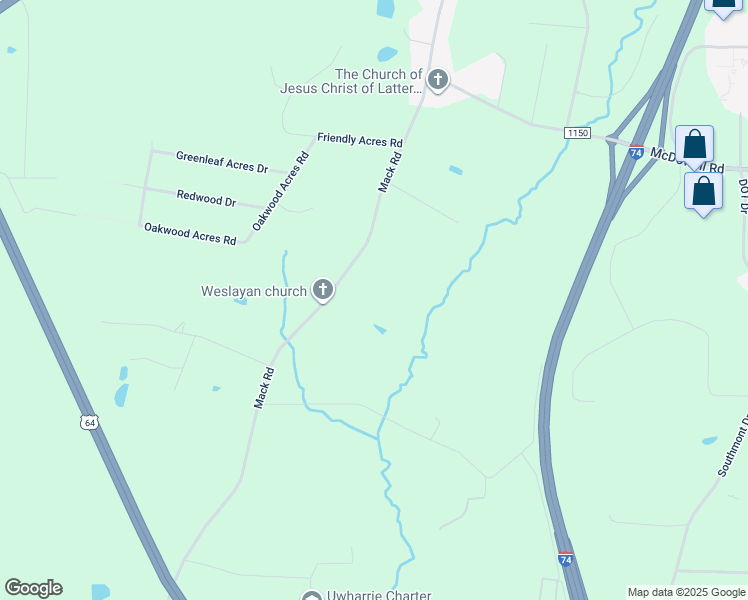 map of restaurants, bars, coffee shops, grocery stores, and more near 1135 Mack Rd in Asheboro