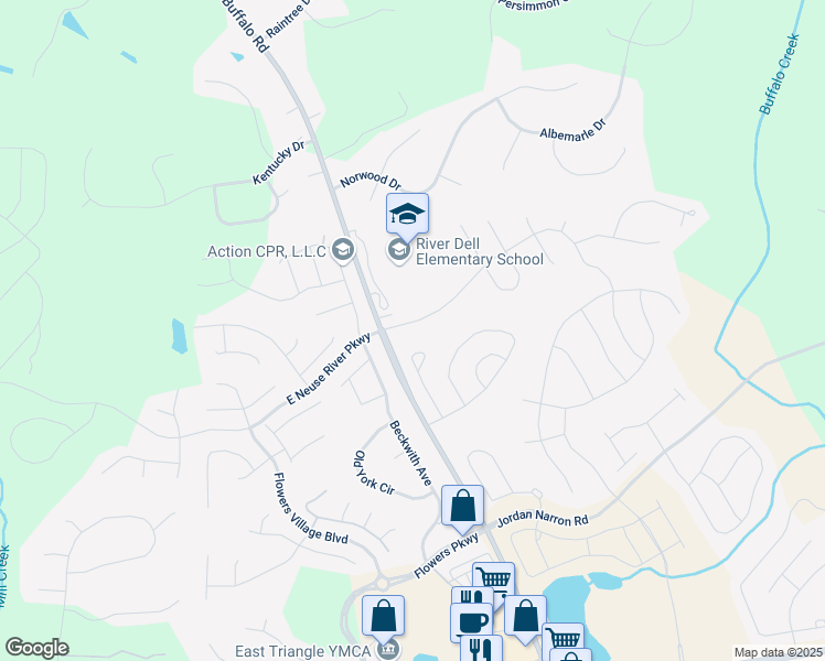 map of restaurants, bars, coffee shops, grocery stores, and more near 64 River Dell Townes Avenue in Clayton