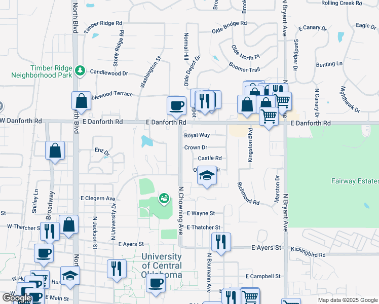 map of restaurants, bars, coffee shops, grocery stores, and more near 903 Crown Drive in Edmond