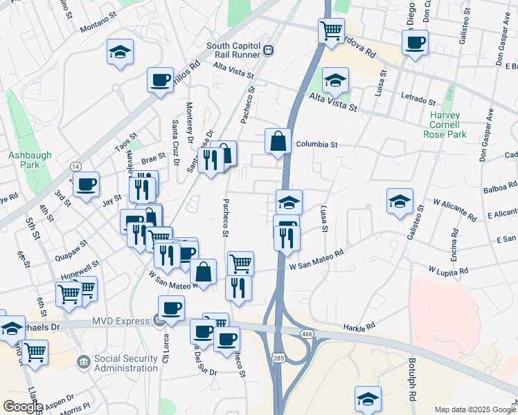 map of restaurants, bars, coffee shops, grocery stores, and more near 826 Camino De Monte Rey in Santa Fe