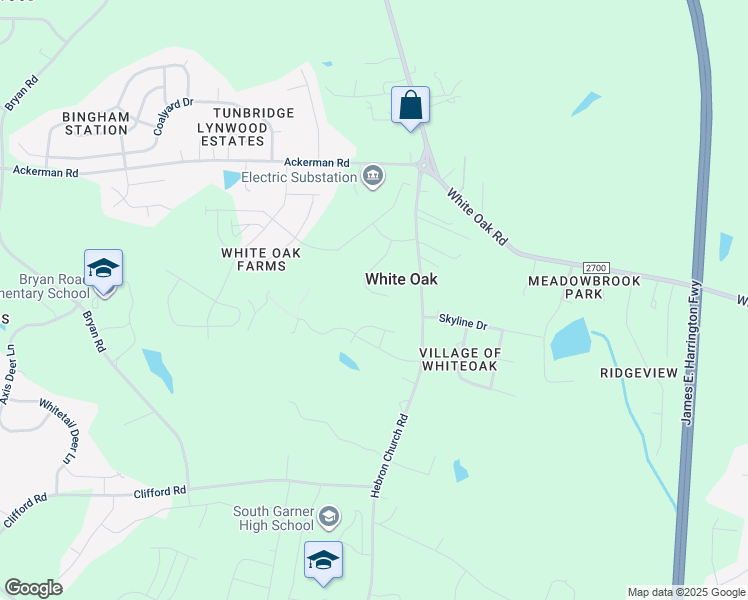map of restaurants, bars, coffee shops, grocery stores, and more near Velvet Ridge Way in Garner