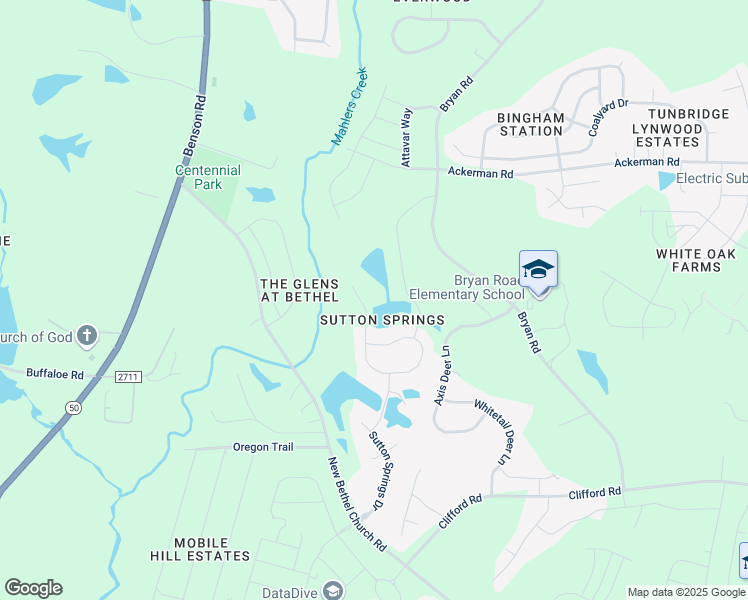 map of restaurants, bars, coffee shops, grocery stores, and more near 121 Elk Stone Trail in Garner