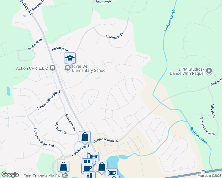 map of restaurants, bars, coffee shops, grocery stores, and more near 178 North Great White Way in Clayton