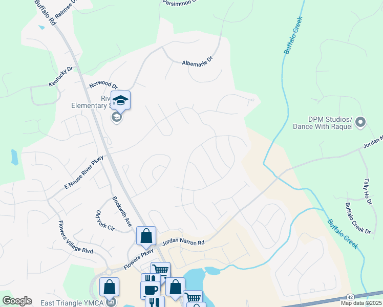 map of restaurants, bars, coffee shops, grocery stores, and more near 279 North Great White Way in Clayton