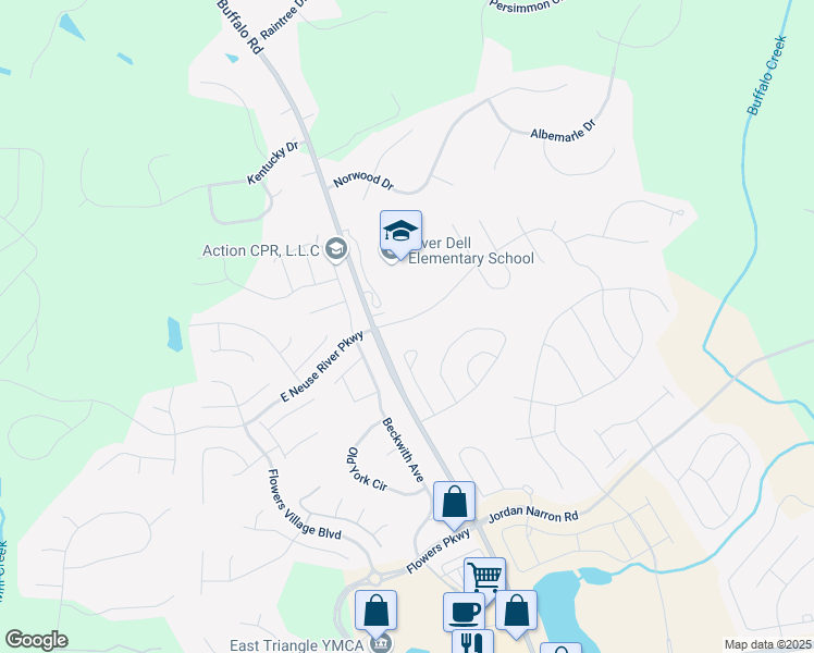 map of restaurants, bars, coffee shops, grocery stores, and more near 64 River Dell Townes Avenue in Clayton