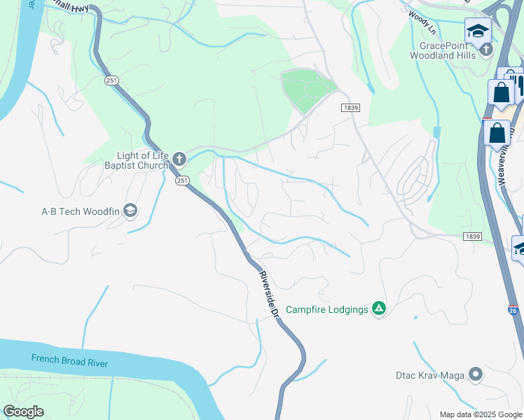 map of restaurants, bars, coffee shops, grocery stores, and more near 8 Bannister Drive in Asheville