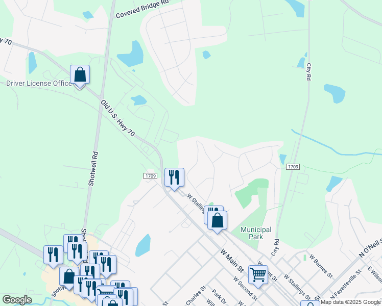 map of restaurants, bars, coffee shops, grocery stores, and more near 164 Liberty Lane in Clayton