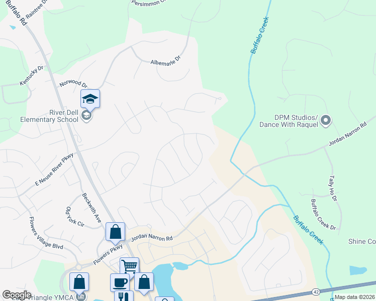 map of restaurants, bars, coffee shops, grocery stores, and more near 725 River Dell Townes Avenue in Clayton