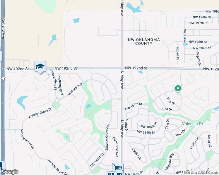 map of restaurants, bars, coffee shops, grocery stores, and more near 19116 Summer Grove Avenue in Edmond