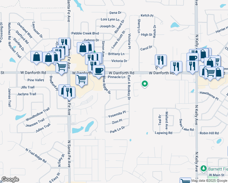 map of restaurants, bars, coffee shops, grocery stores, and more near 1013 Glacier Lane in Edmond