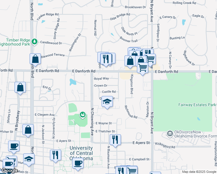 map of restaurants, bars, coffee shops, grocery stores, and more near 928 Crown Drive in Edmond