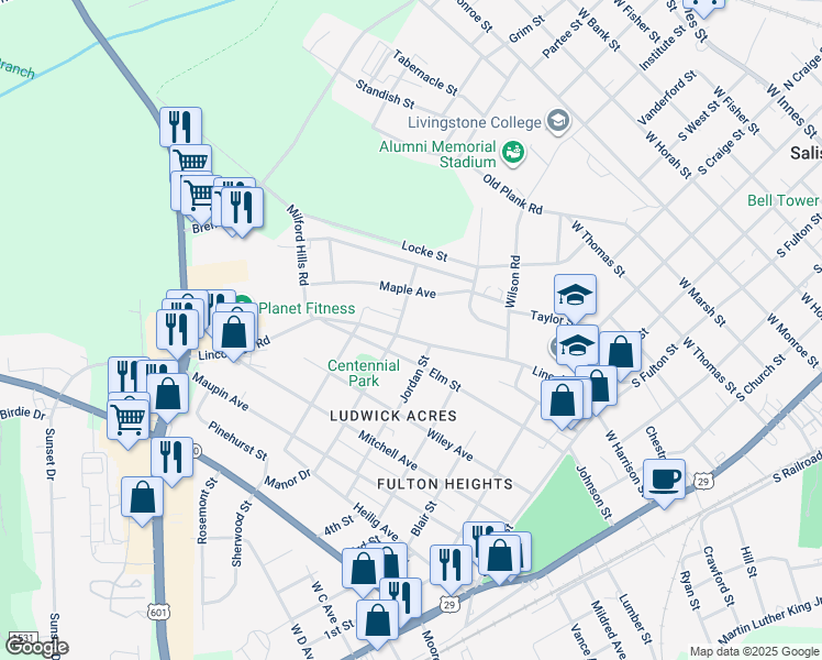 map of restaurants, bars, coffee shops, grocery stores, and more near 122 Eaman Avenue in Salisbury