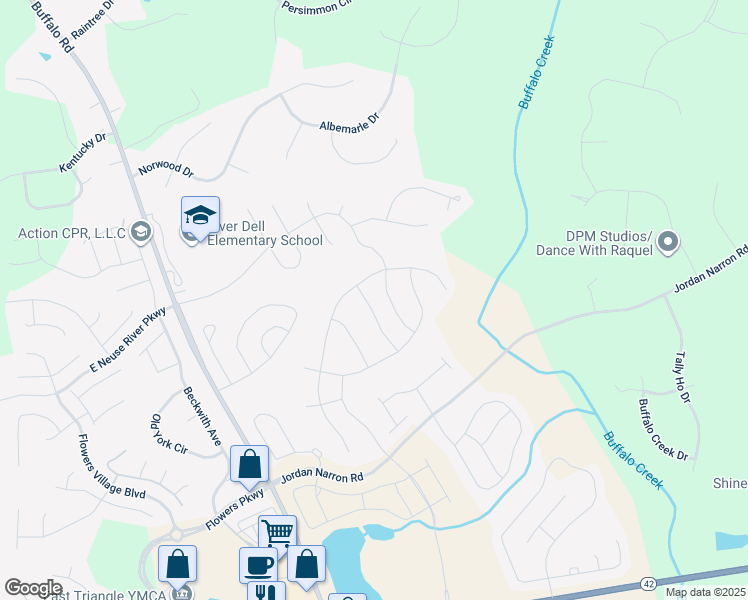 map of restaurants, bars, coffee shops, grocery stores, and more near Prairie Street in Johnston County