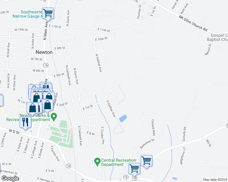 map of restaurants, bars, coffee shops, grocery stores, and more near 803 East 1st Street in Newton