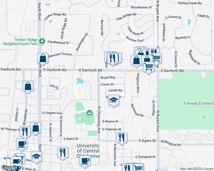 map of restaurants, bars, coffee shops, grocery stores, and more near 1012 Chartrand Avenue in Edmond