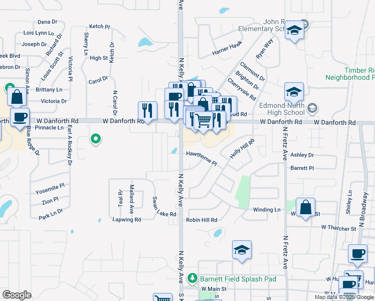 map of restaurants, bars, coffee shops, grocery stores, and more near 815 Hawthorne Place in Edmond