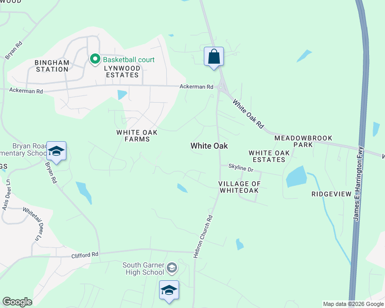 map of restaurants, bars, coffee shops, grocery stores, and more near 7928 Hebron Church Road in Garner