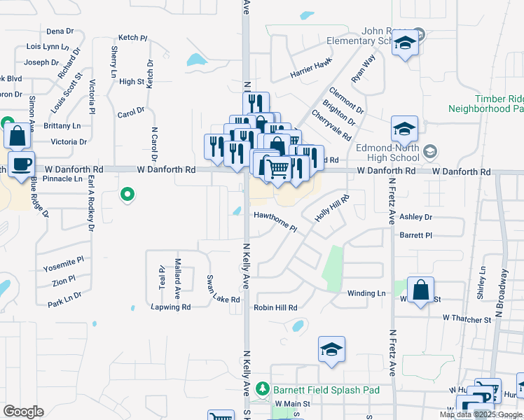 map of restaurants, bars, coffee shops, grocery stores, and more near 815 Hawthorne Place in Edmond