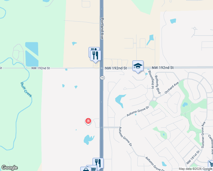 map of restaurants, bars, coffee shops, grocery stores, and more near 18064-19264 North Portland Avenue in Edmond