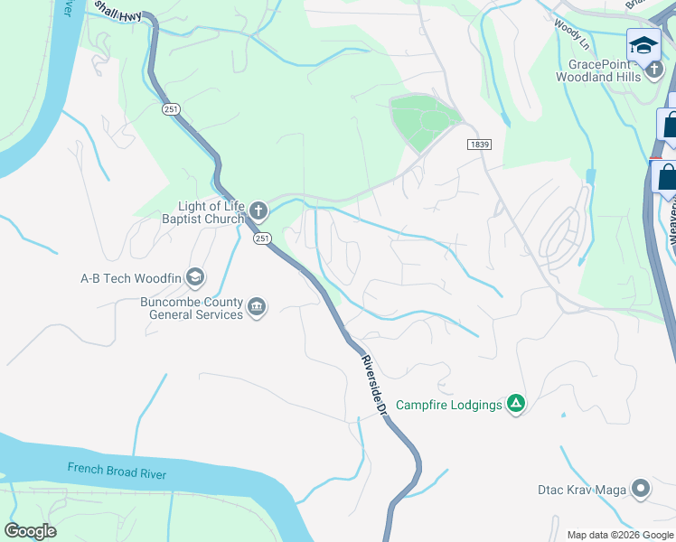 map of restaurants, bars, coffee shops, grocery stores, and more near 52 Greenwood Fields Drive in Asheville