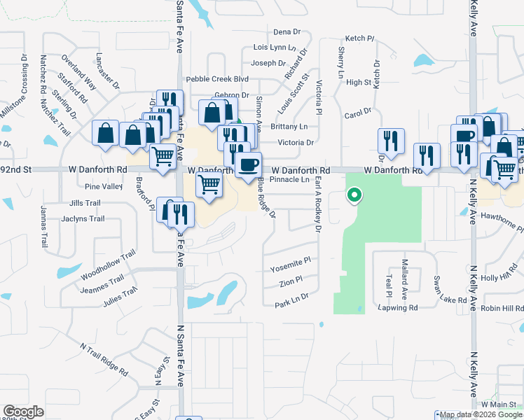 map of restaurants, bars, coffee shops, grocery stores, and more near 1017 Blue Ridge Drive in Edmond
