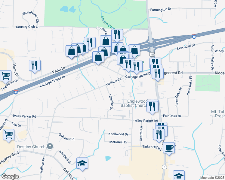 map of restaurants, bars, coffee shops, grocery stores, and more near 72 Hillshire Drive in Jackson