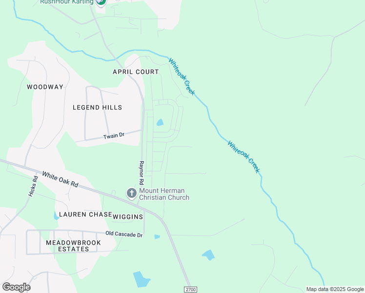 map of restaurants, bars, coffee shops, grocery stores, and more near Cabin View Lane in Garner