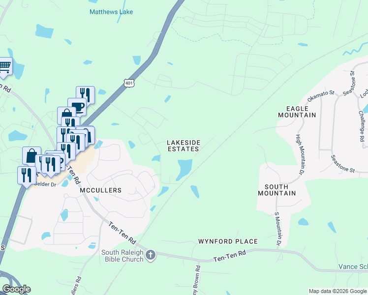 map of restaurants, bars, coffee shops, grocery stores, and more near 3024 Fields Drive in Raleigh