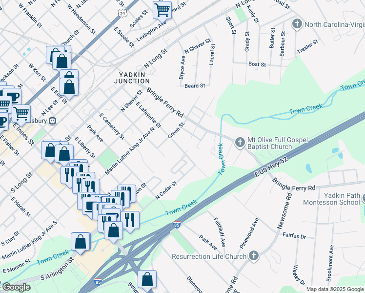 map of restaurants, bars, coffee shops, grocery stores, and more near 824 East Lafayette Street in Salisbury