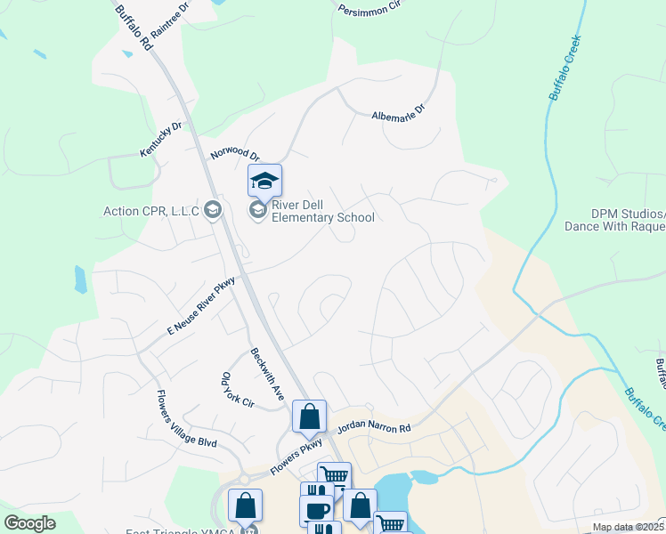 map of restaurants, bars, coffee shops, grocery stores, and more near 366 Bramble Lane in Clayton