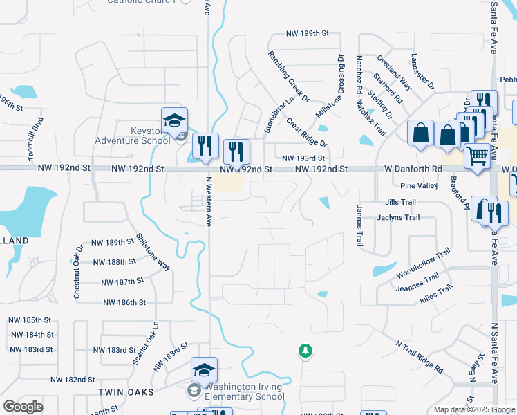 map of restaurants, bars, coffee shops, grocery stores, and more near 905 Northwest 190th Street in Edmond