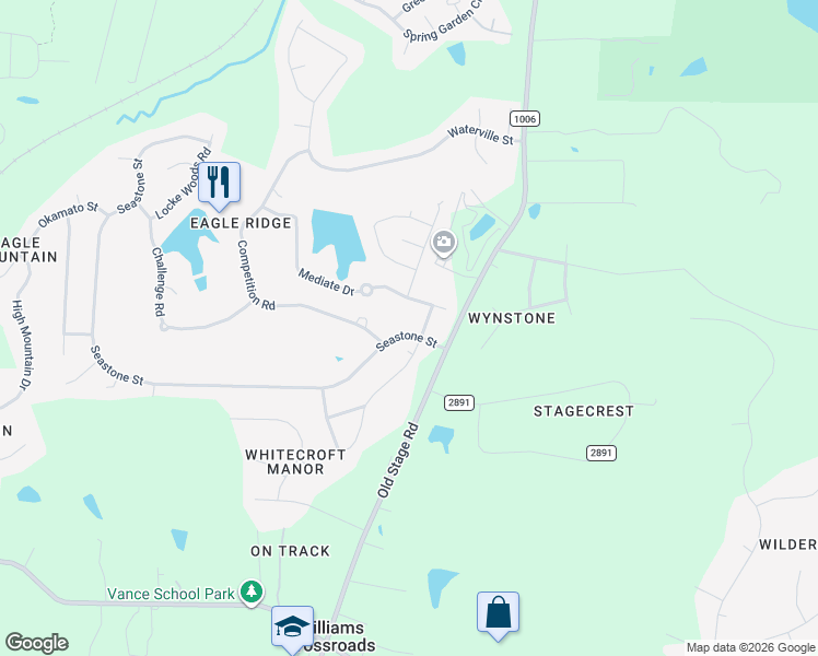 map of restaurants, bars, coffee shops, grocery stores, and more near 214 Seastone Street in Raleigh