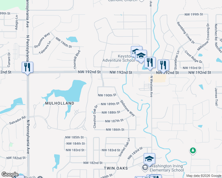map of restaurants, bars, coffee shops, grocery stores, and more near 1308 Northwest 191st Street in Edmond