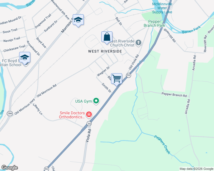 map of restaurants, bars, coffee shops, grocery stores, and more near 217 Smith Street in McMinnville
