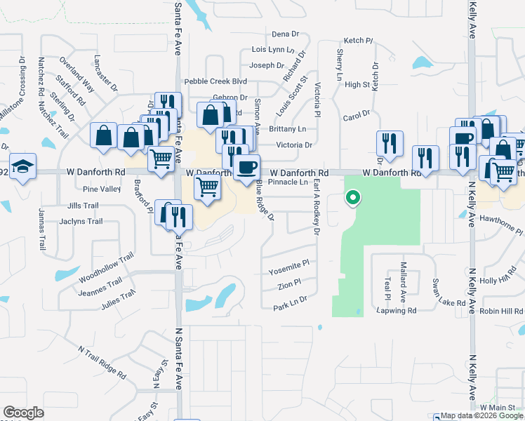 map of restaurants, bars, coffee shops, grocery stores, and more near 1017 Blue Ridge Drive in Edmond