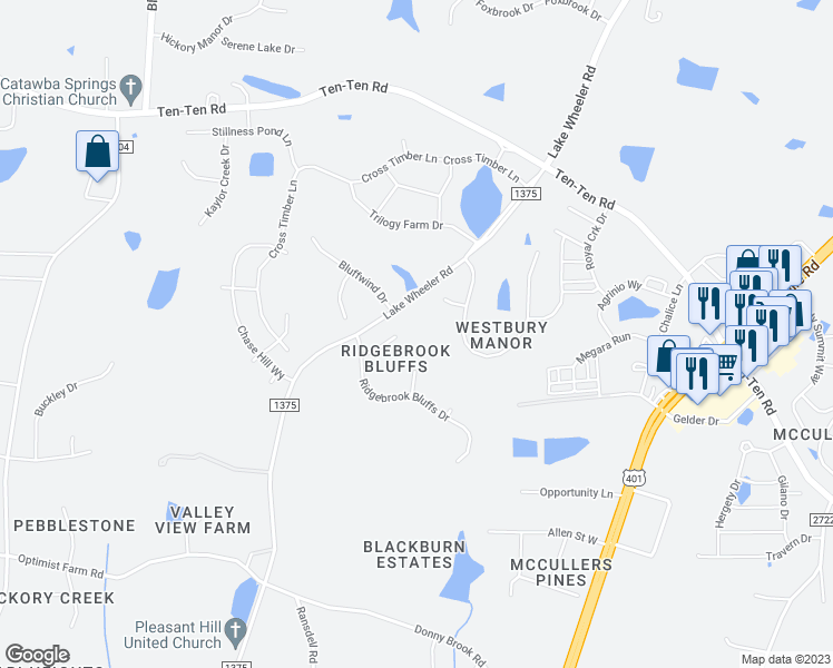 map of restaurants, bars, coffee shops, grocery stores, and more near 2201 Ravens Creek Court in Raleigh