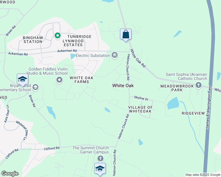 map of restaurants, bars, coffee shops, grocery stores, and more near 7928 Hebron Church Road in Garner