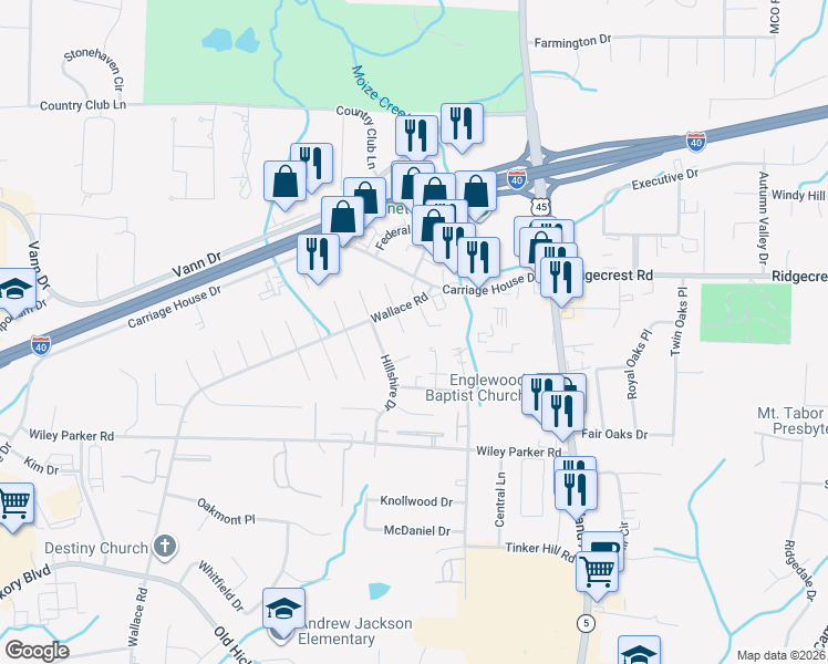 map of restaurants, bars, coffee shops, grocery stores, and more near 26 Foxboro Cove in Jackson