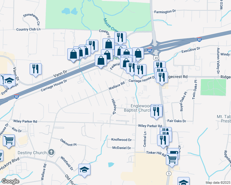map of restaurants, bars, coffee shops, grocery stores, and more near 72 Hillshire Drive in Jackson